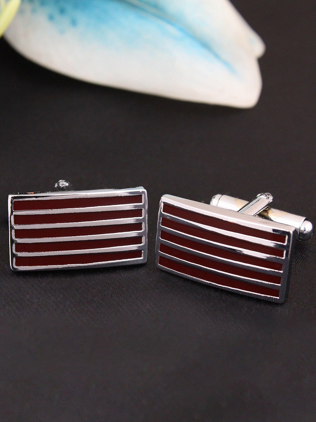 

KOVOVE Brown & Silver-Toned The Royal Stripes Cufflink