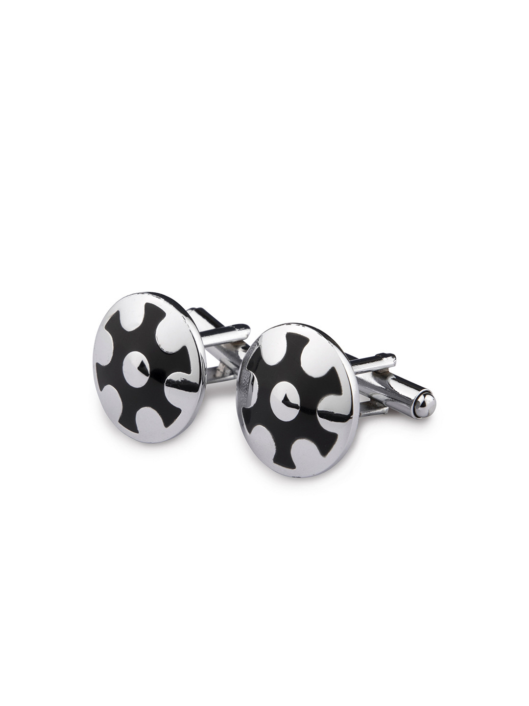 

KOVOVE Black & Silver-Toned Chokus Wheel Cufflinks