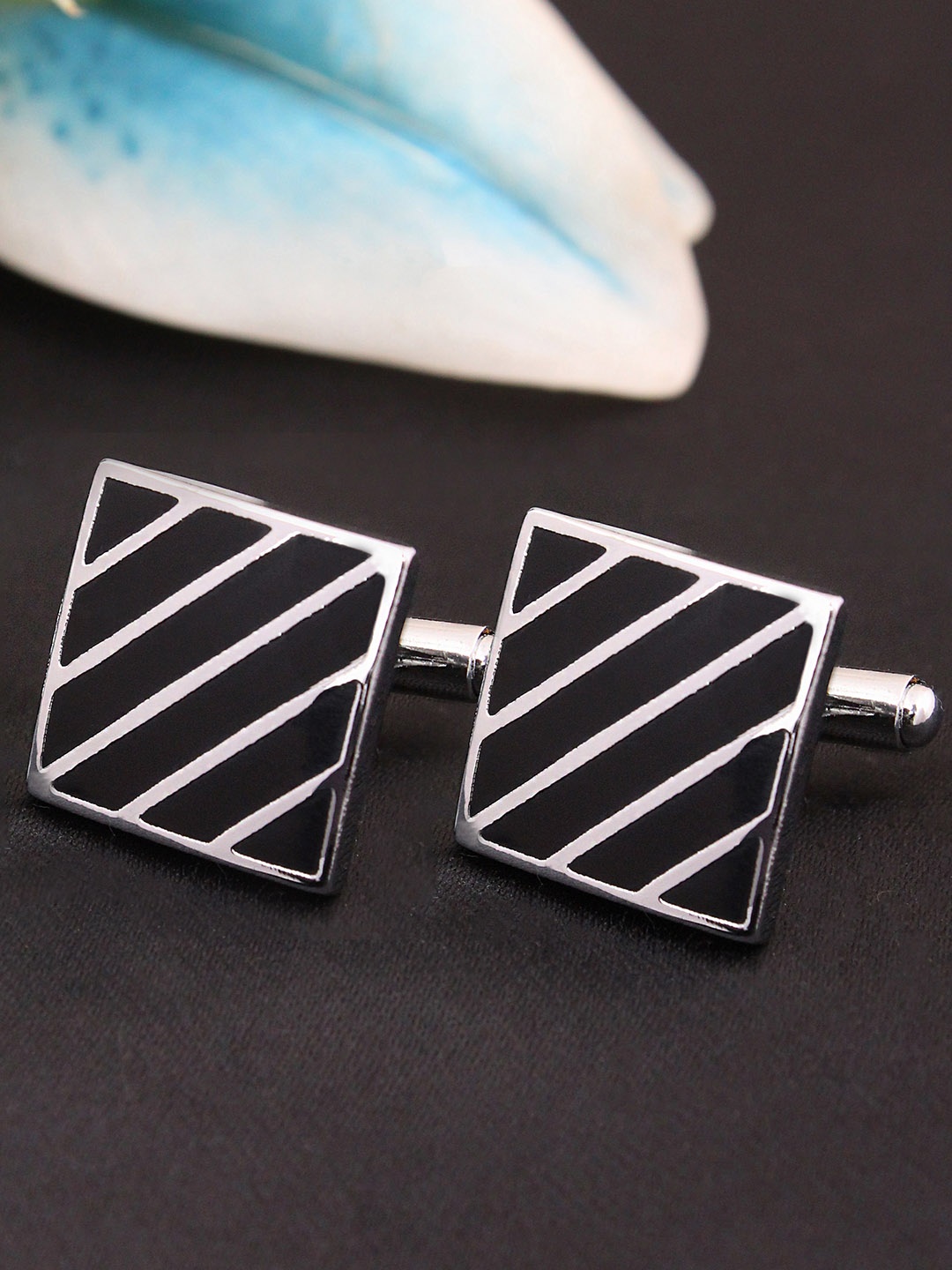 

KOVOVE Black & Silver-Toned Cufflink