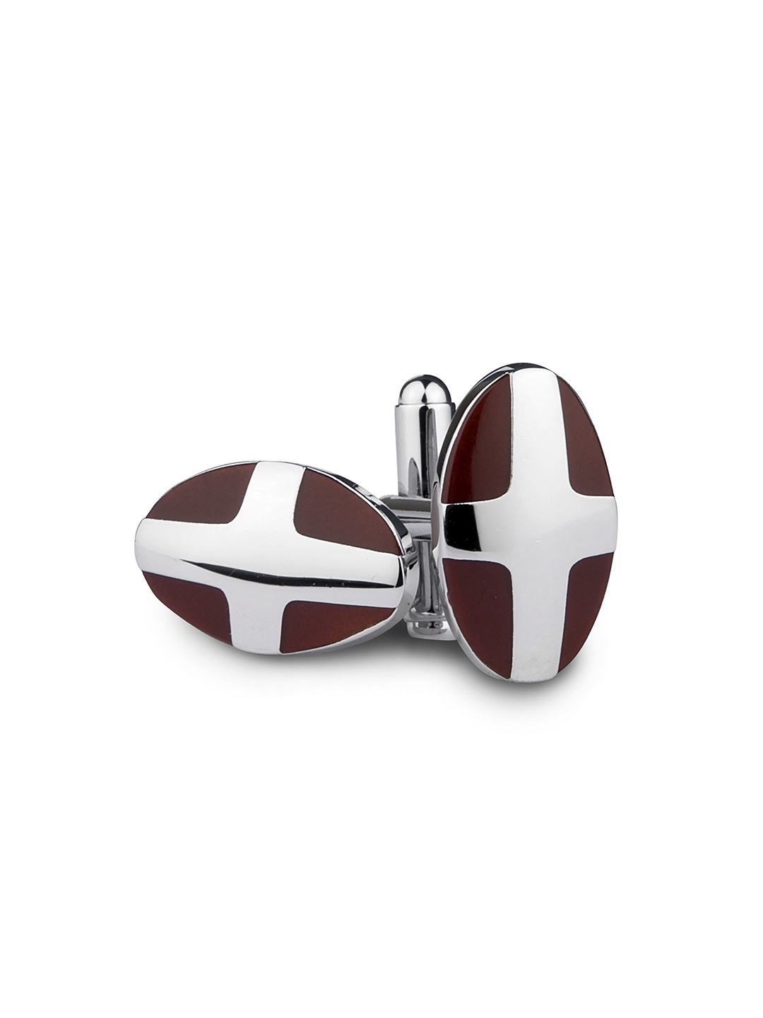 

KOVOVE Silver-Toned & Brown Empirical Stripes Cufflinks