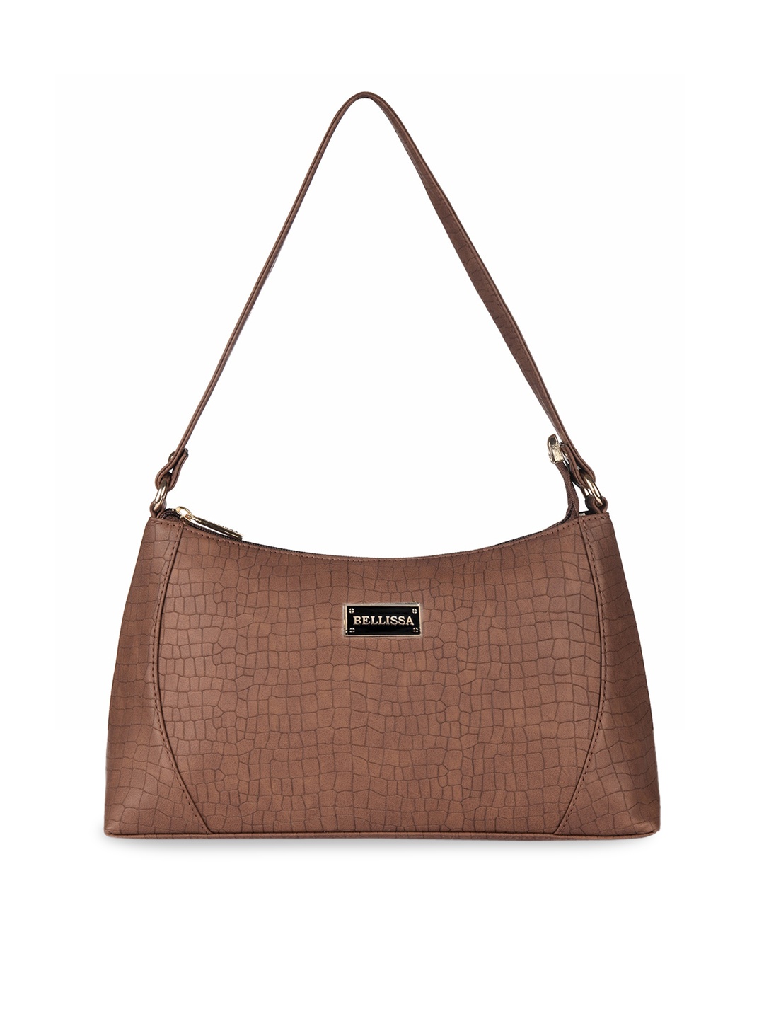 

Bellissa Brown Croc Skin Textured Structured Hobo Bag