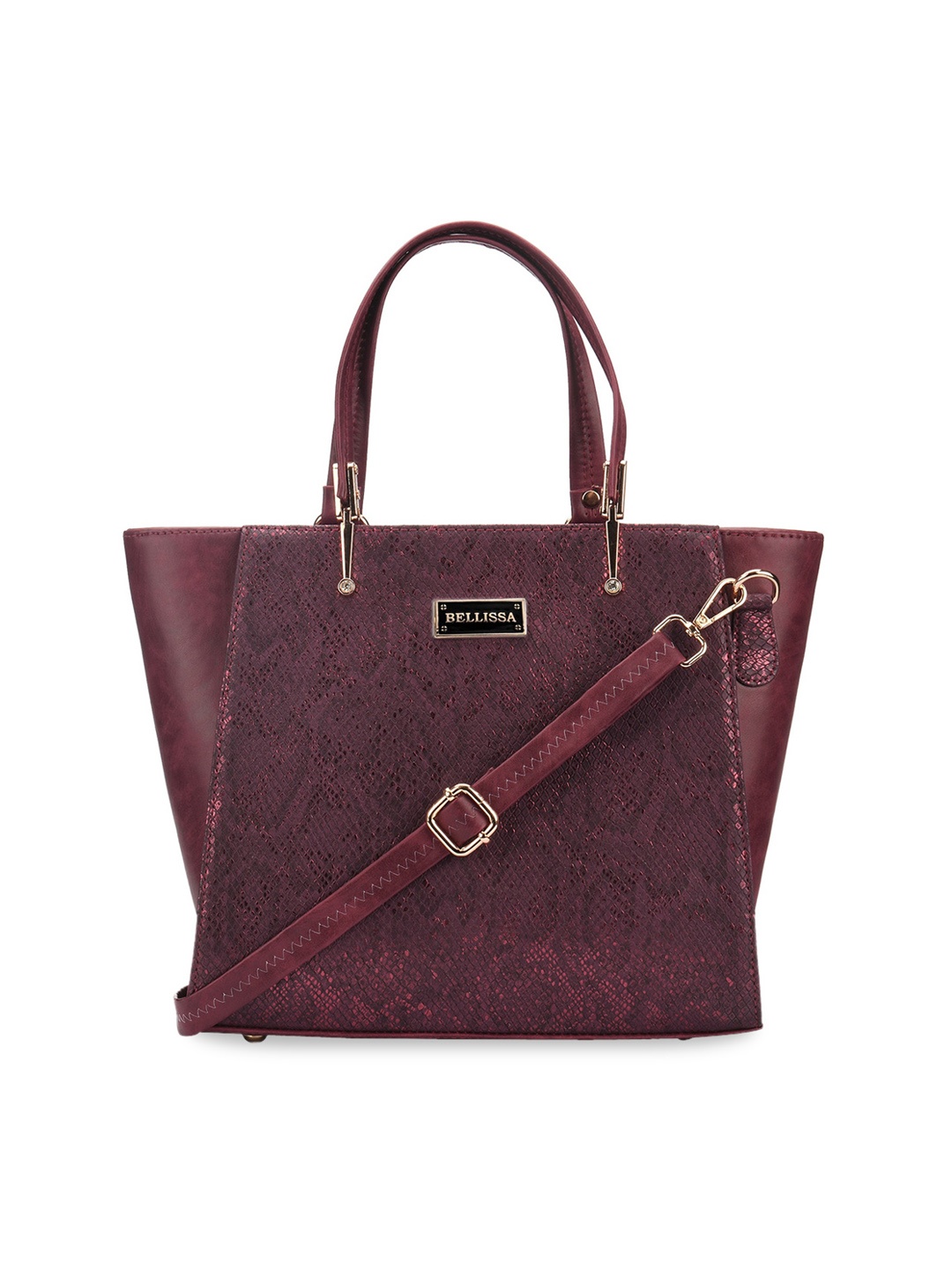 

Bellissa Maroon Snakeskin Textured PU Structured Handheld Bag