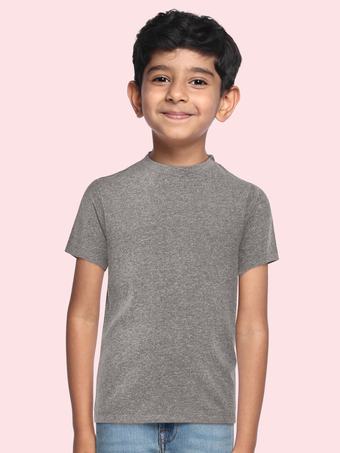 

METRO KIDS COMPANY Boys Grey Melange Solid T-shirt