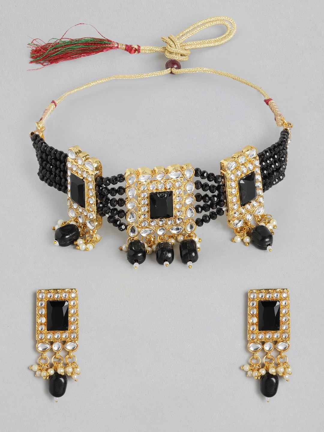 

Anouk Black & Gold-Toned Stone Studded & Beaded Jewellery Set