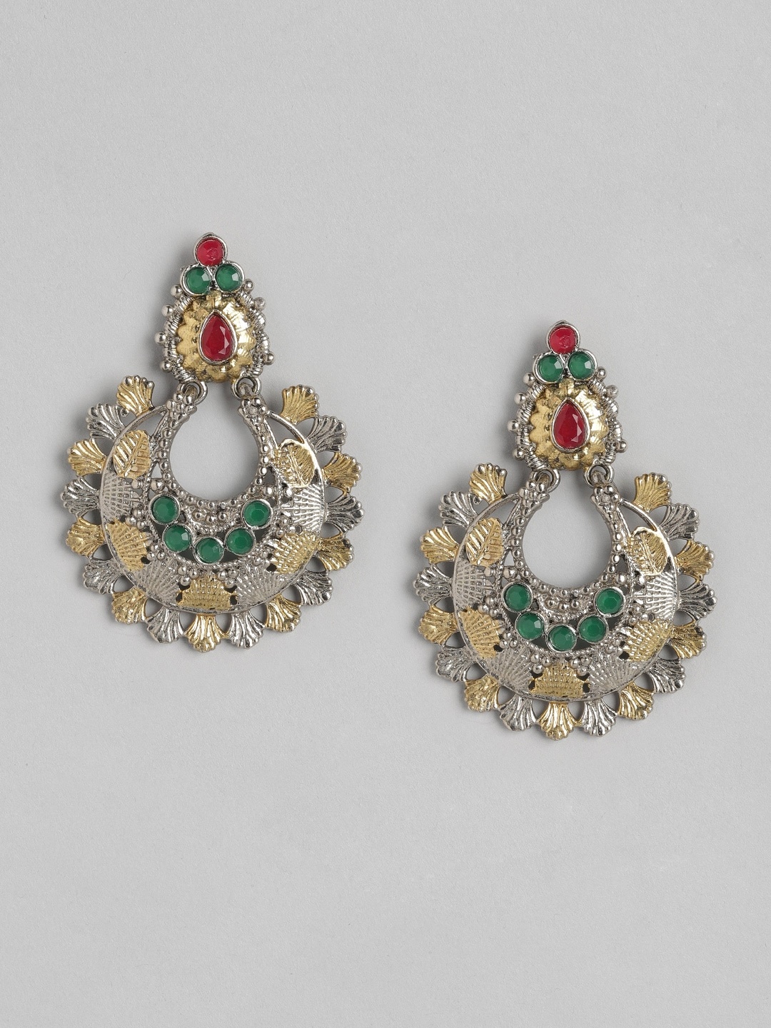 

Anouk Silver-Toned & Gold-Toned Stone Studded Crescent Shaped Chandbalis