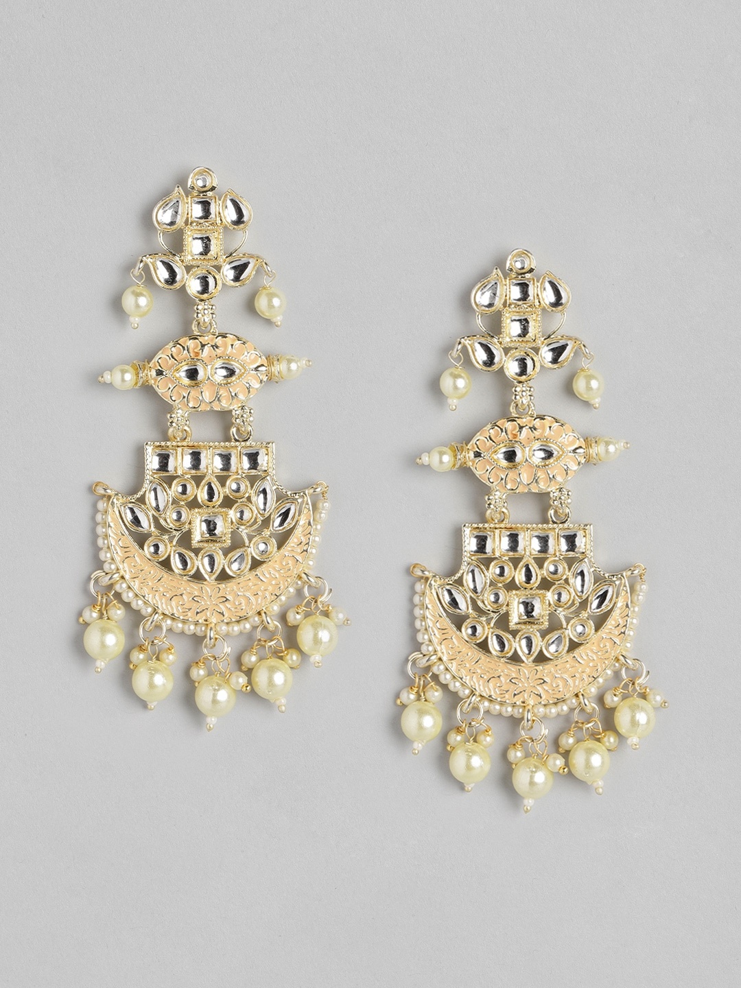 

Anouk Gold-Toned & Cream-Coloured Enamelled Stone Studded Beaded Chandbalis