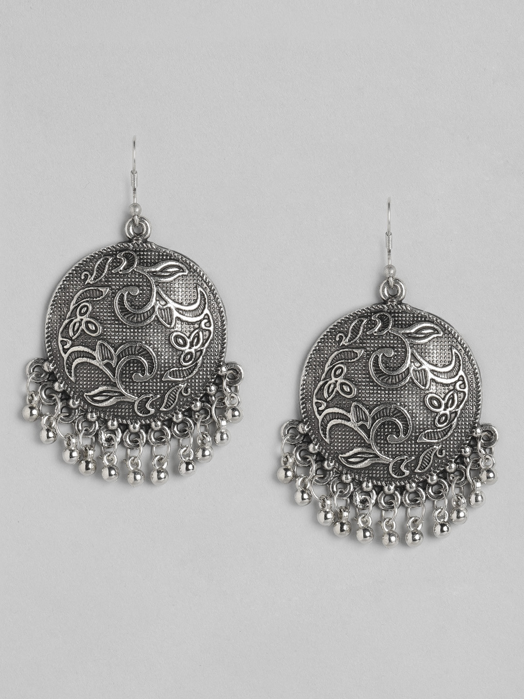 

Anouk Oxidised Silver-Toned Circular Drop Earrings