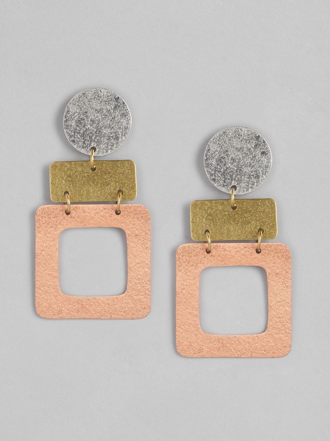 

Anouk Peach-Coloured & Gold-Toned Geometric Drop Earrings