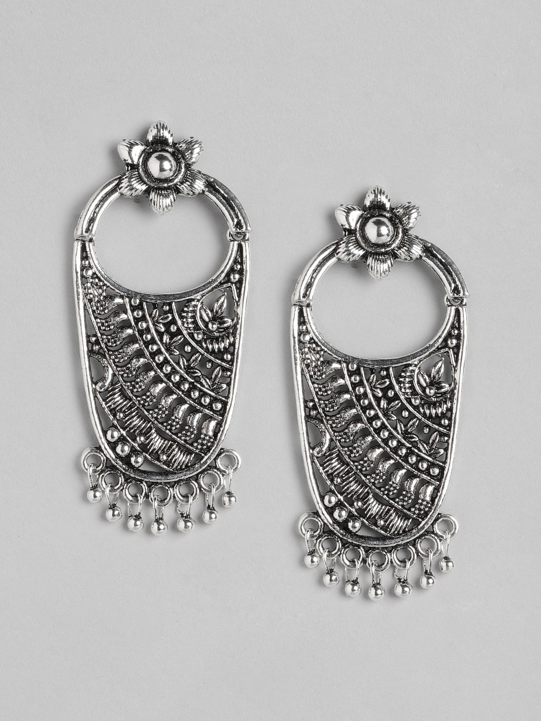 

Anouk Silver-Toned Oxidised Oval Drop Earrings