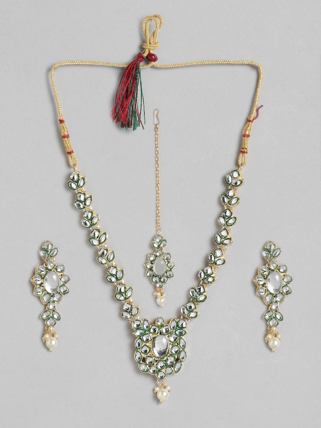 

Anouk Green & Gold-Toned Kundan Studded & Beaded Jewellery Set