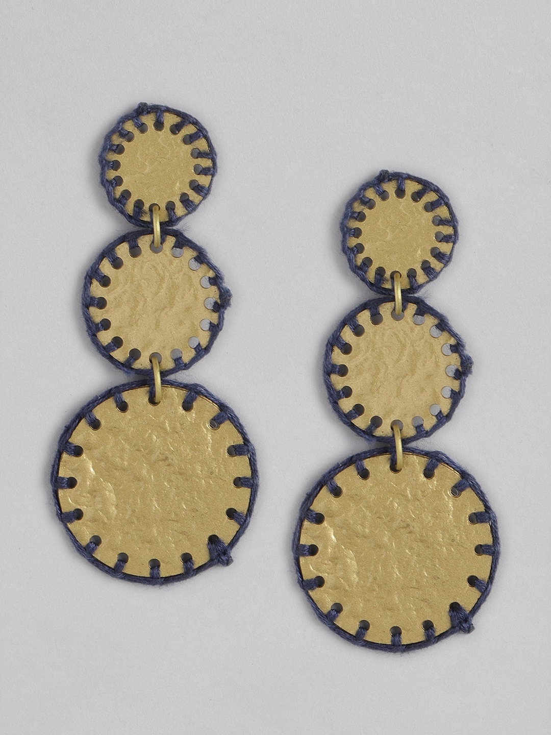 

Anouk Gold-Toned & Navy Blue Circular Hammered Drop Earrings