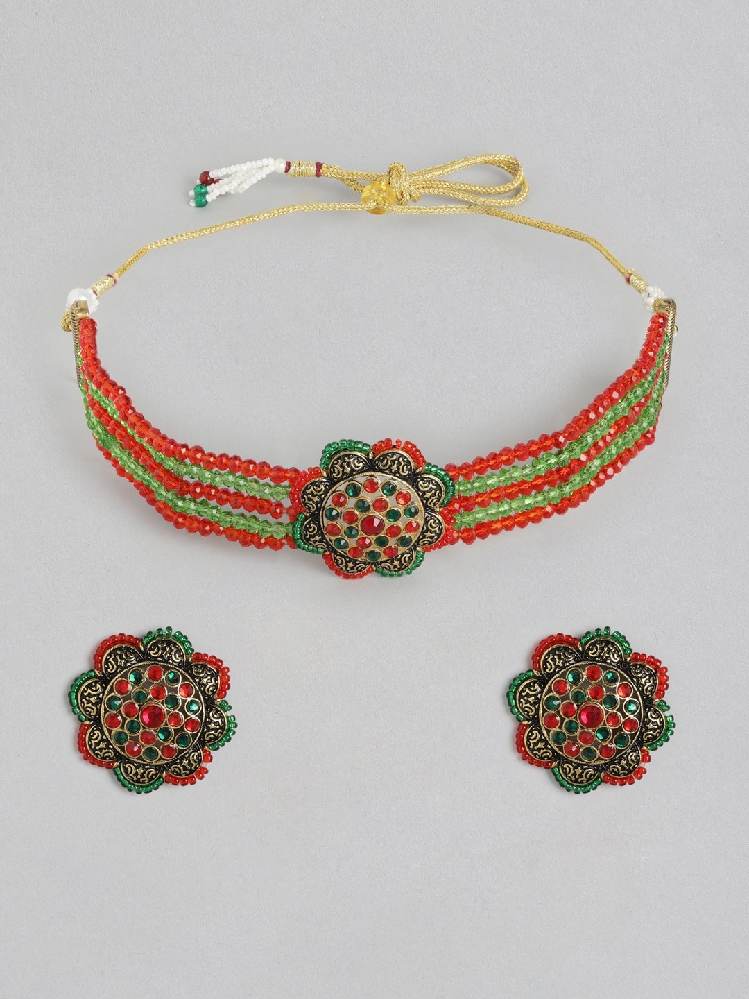 

Anouk Red & Green Stone Studded & Beaded Choker Jewellery Set