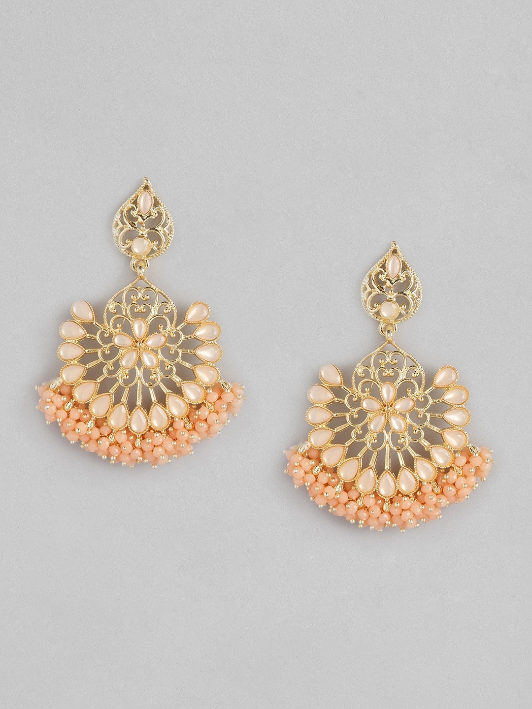 

Anouk Gold-Toned & Peach-Colour Crescent Shaped Filigree Stone Studded Chandbalis