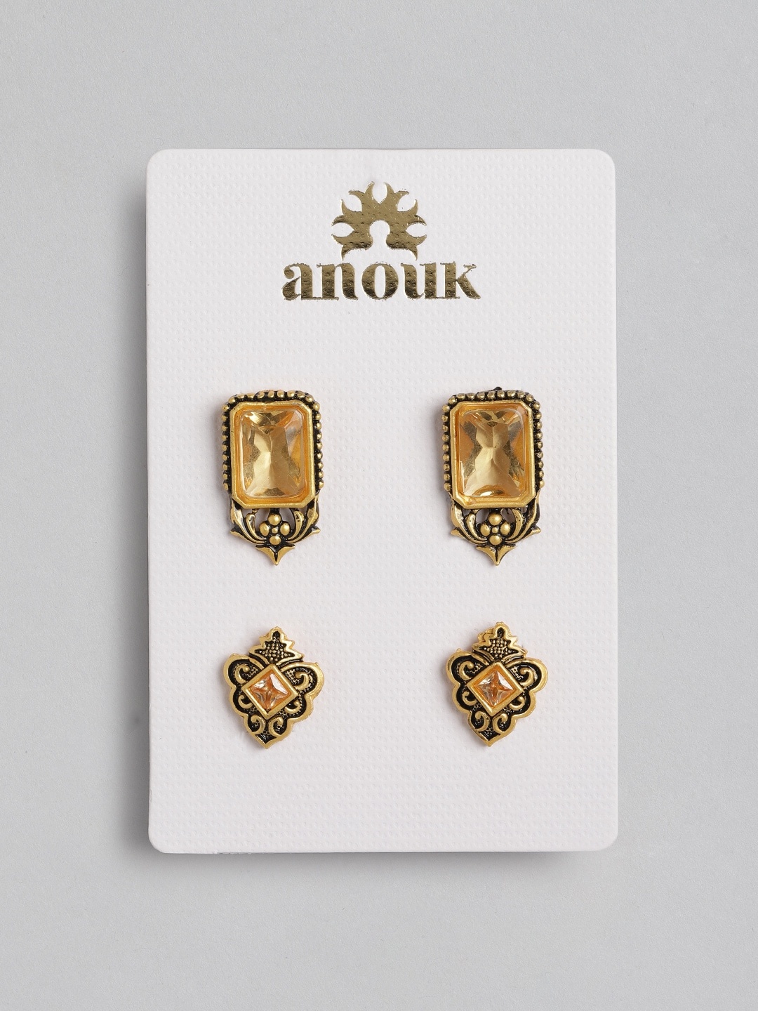 

Anouk Set of 2 Antique Gold-Toned Oversized Stone Studs