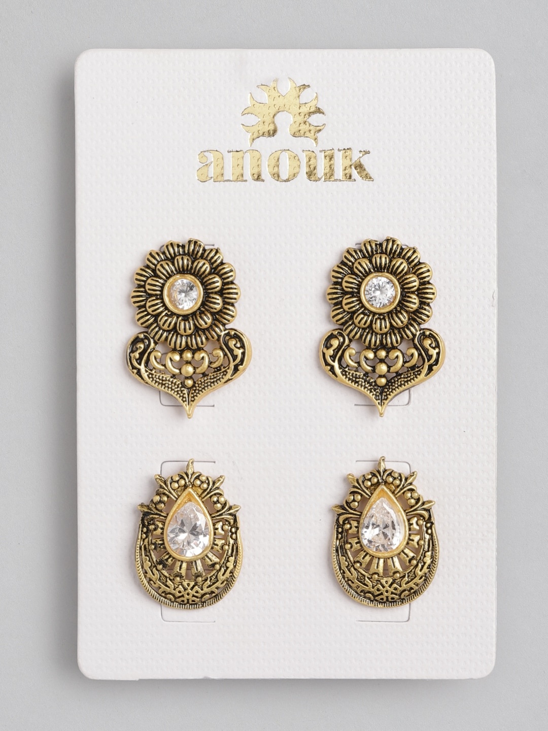 

Anouk Set of 2 Gold-Toned Antique Stone Studded Oversized Studs