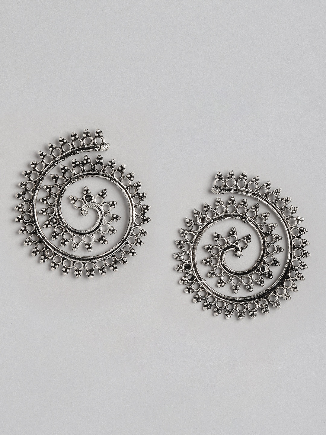 

Anouk Silver-Toned Oxidised Spiral Shaped Drop Earrings