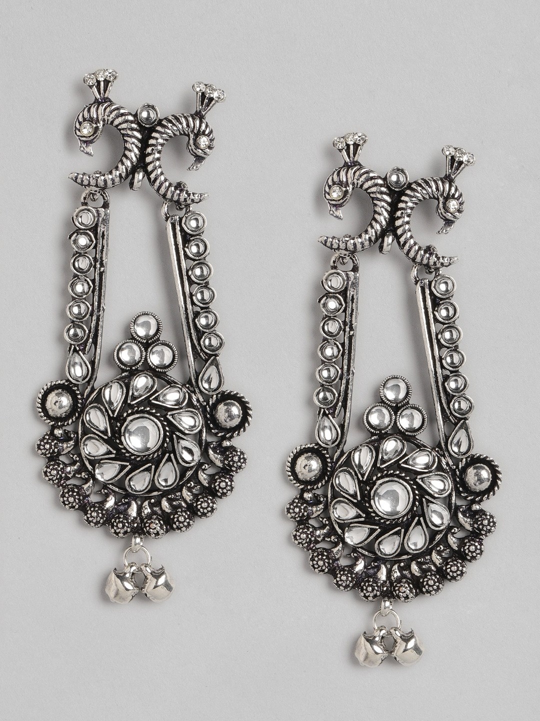 

Anouk Oxidised Silver-Toned Stone Studded Classic Drop Earrings