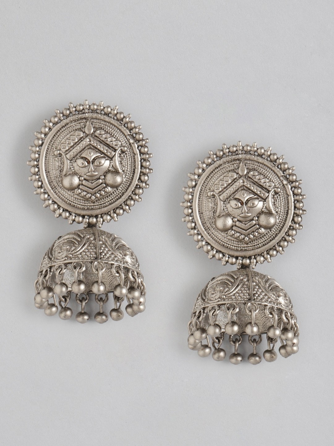 

Anouk Oxidised Silver-Toned Dome Shaped Jhumkas
