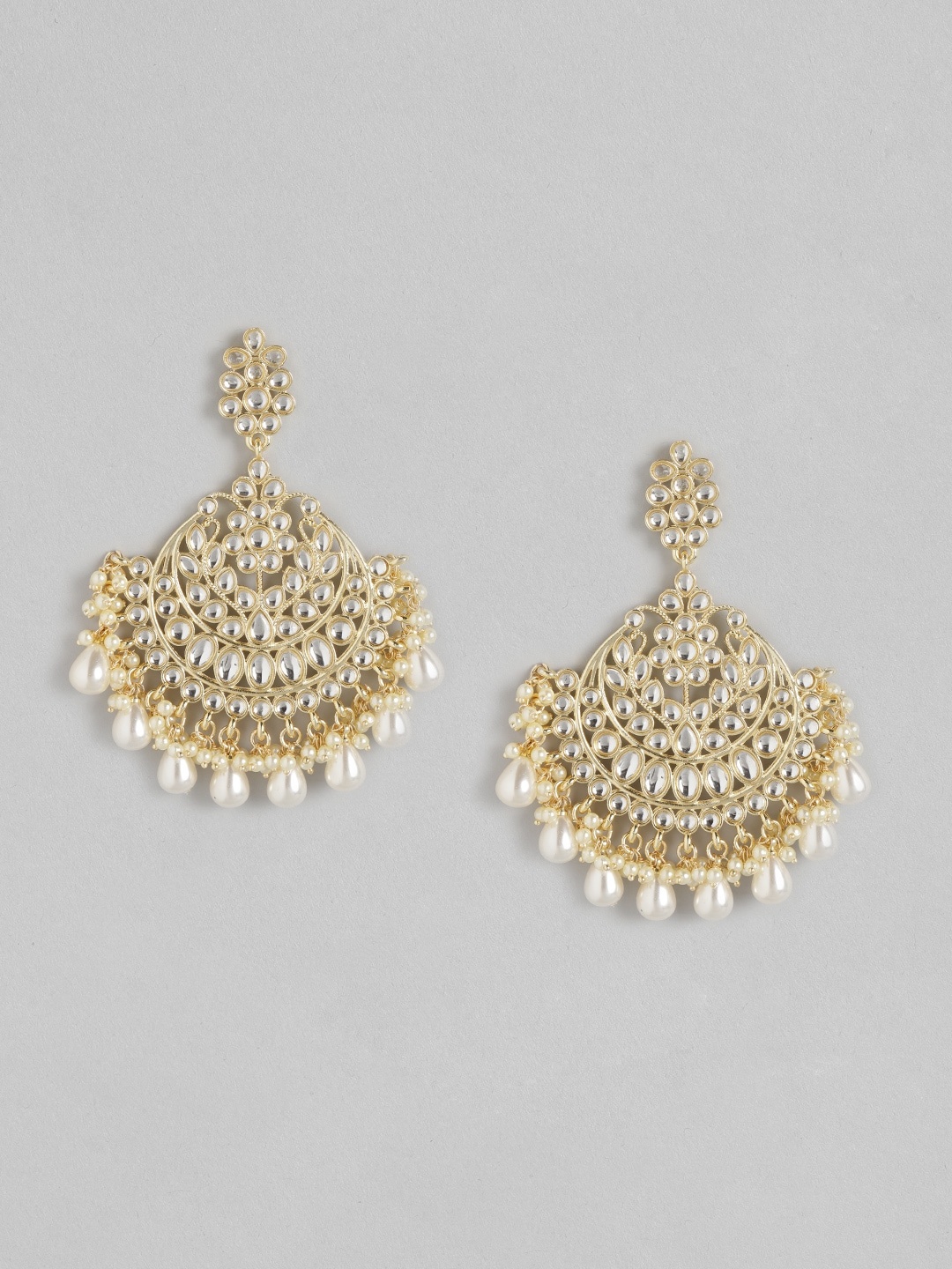 

Anouk Gold-Toned & Off White Stone Studded & Beaded Crescent Shaped Chandbalis