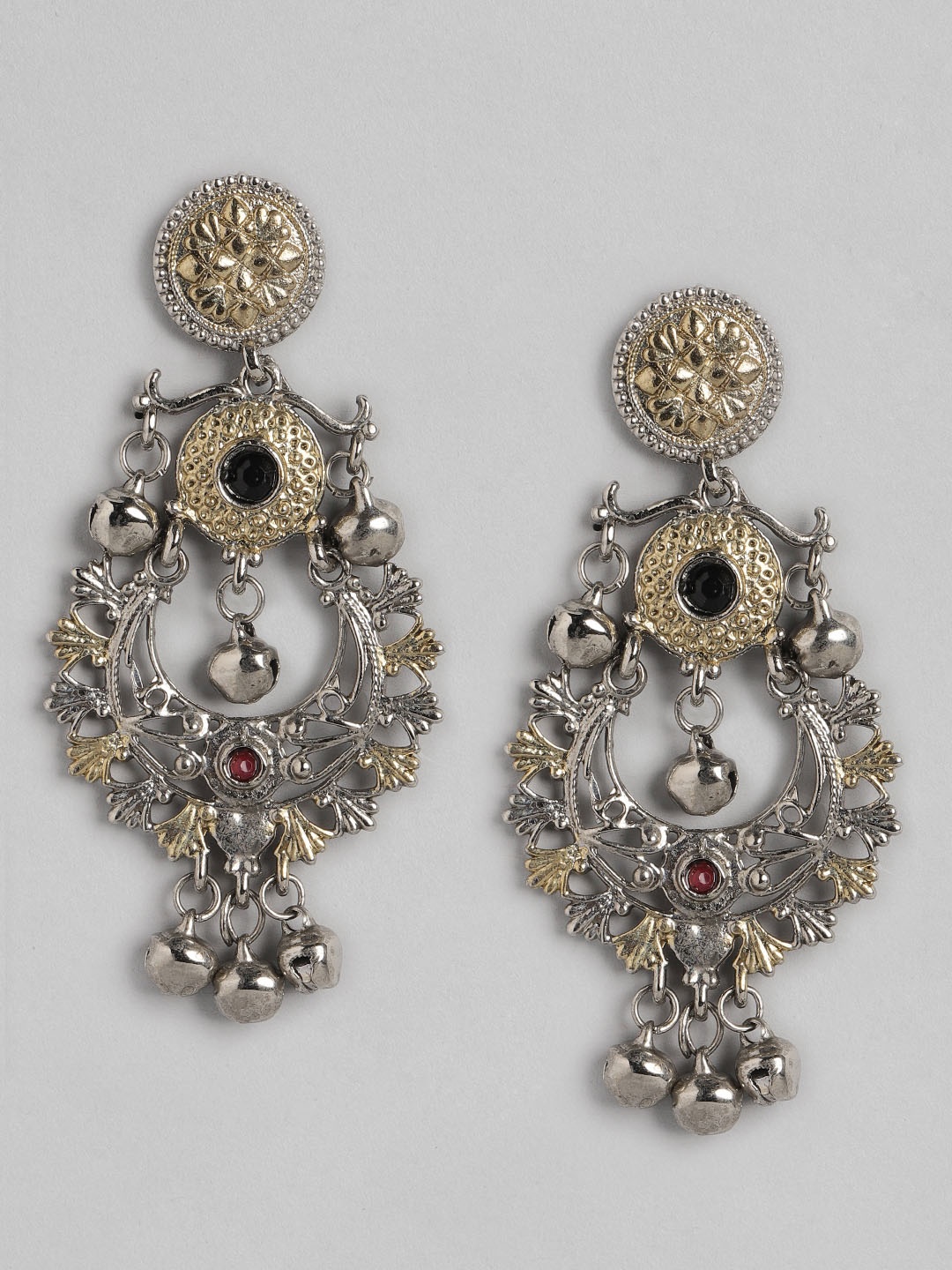 

Anouk Silver-Toned & Gold-Toned Stone Studded Crescent Shaped Chandbalis