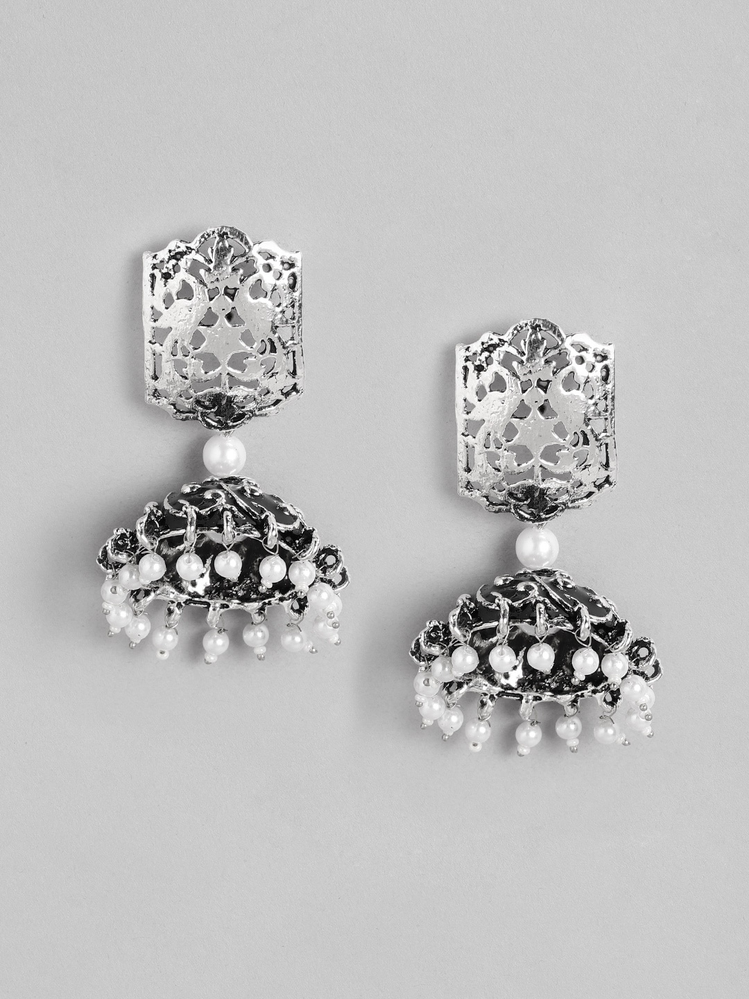 

Anouk Women Dome Shaped Enamelled Jhumka Earrings, Silver