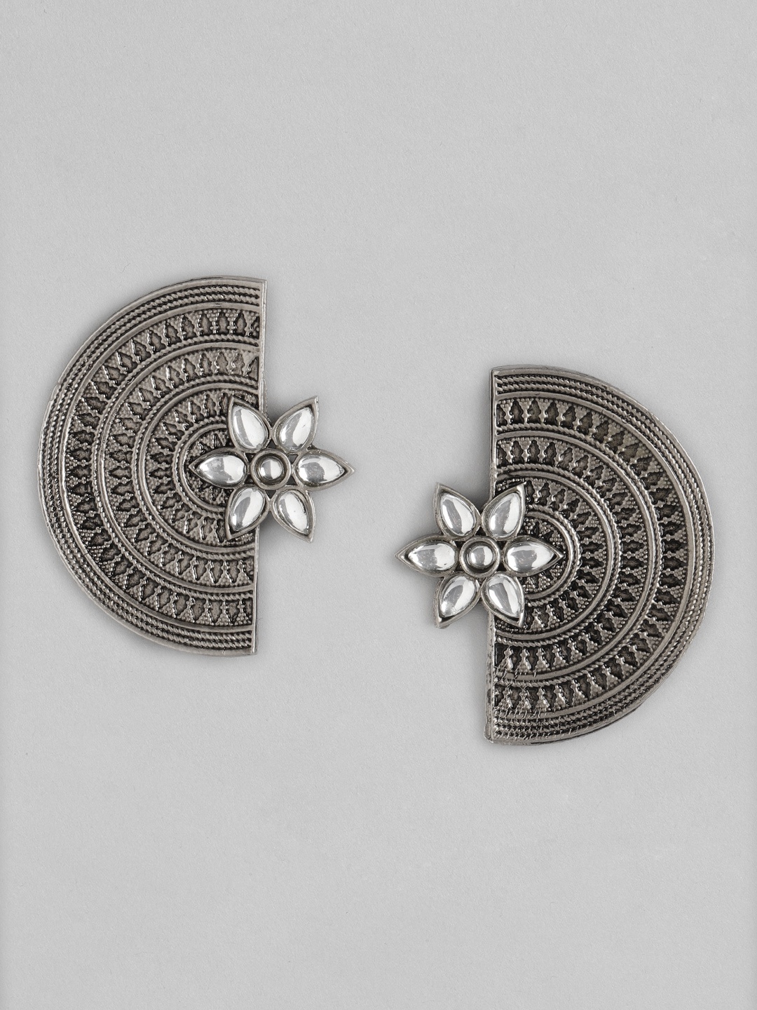 

Anouk Oxidised Silver Stone Studded Floral Drop Earrings