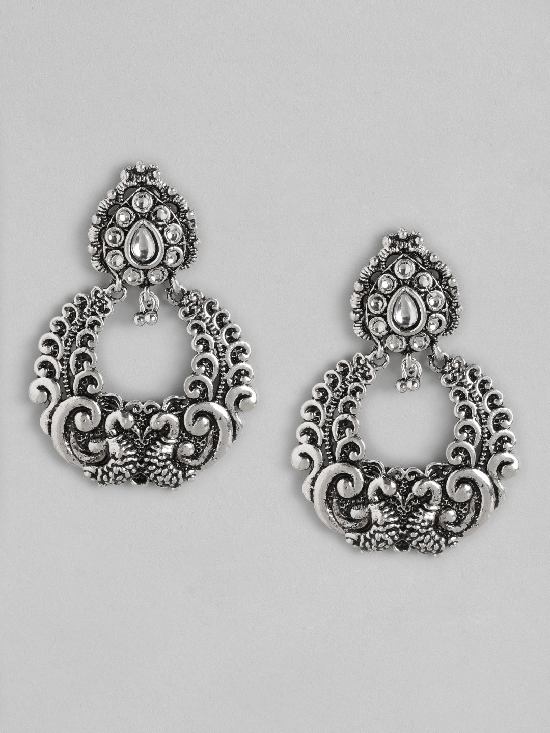 

Anouk Silver-Toned Oxidised Circular Drop Earrings