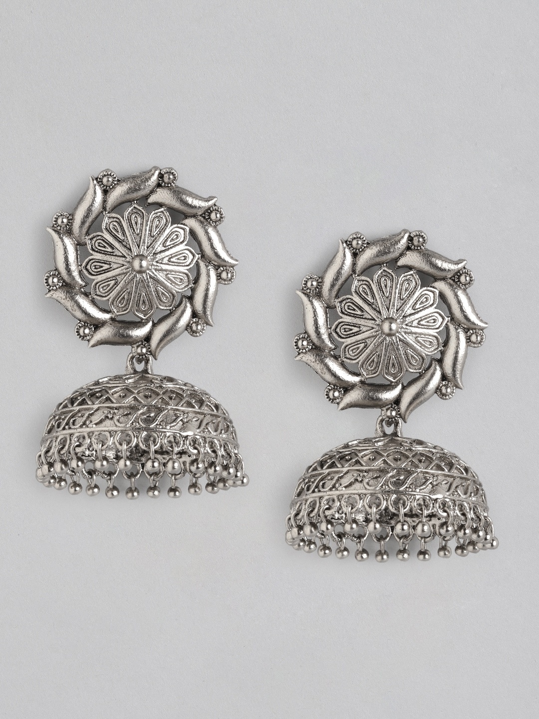 

Anouk Oxidised Silver-Toned Dome Shaped Jhumkas