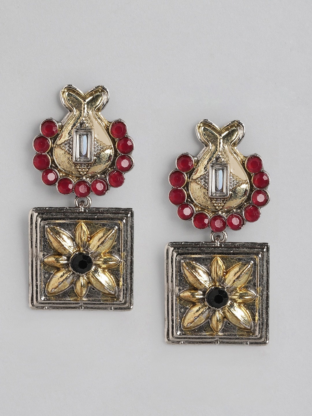 

Anouk Gold-Toned & Pink Stone Studded Square Drop Earrings