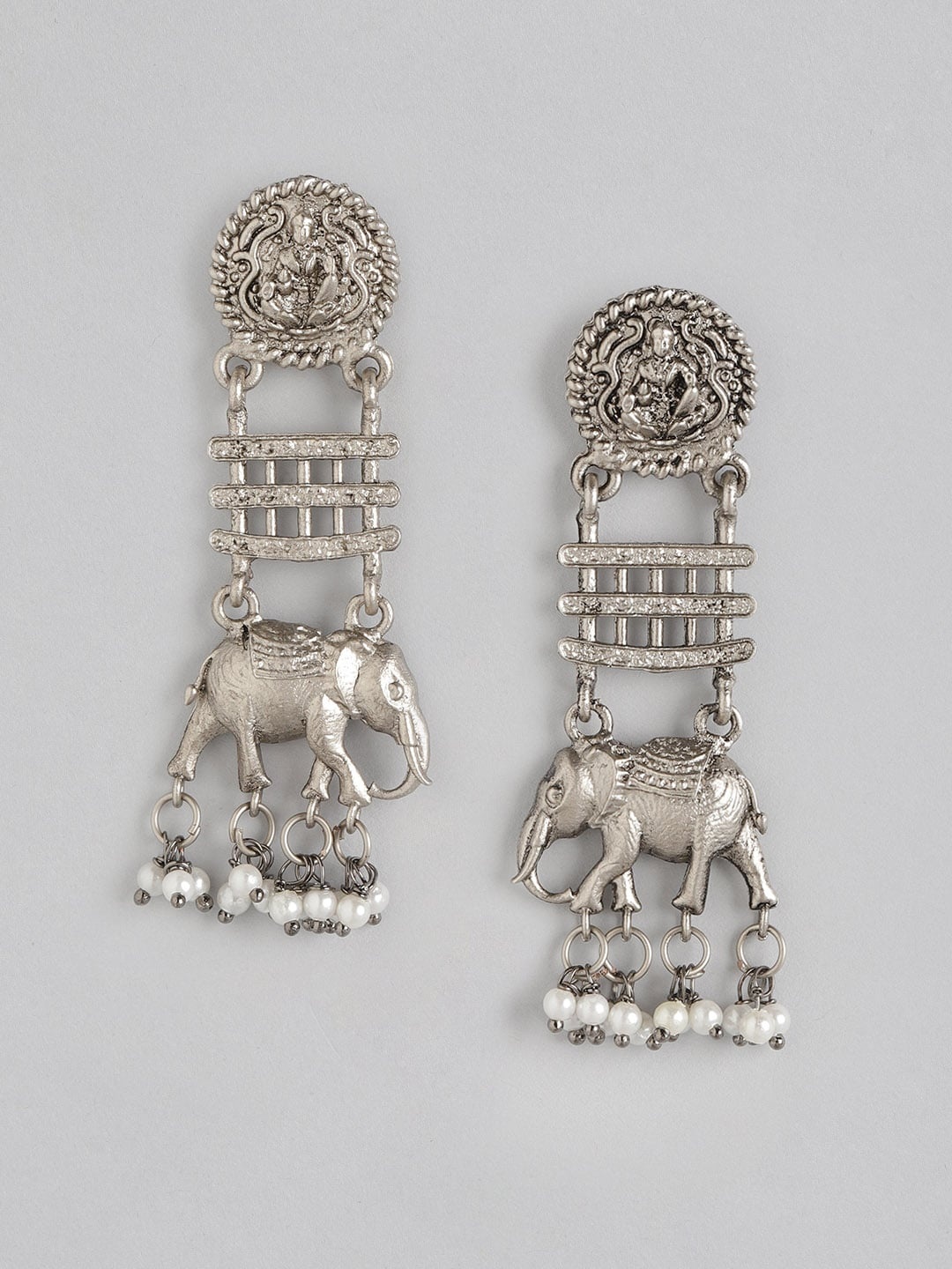 

Anouk Oxidised Silver Goddess Laxmi Drop Earrings