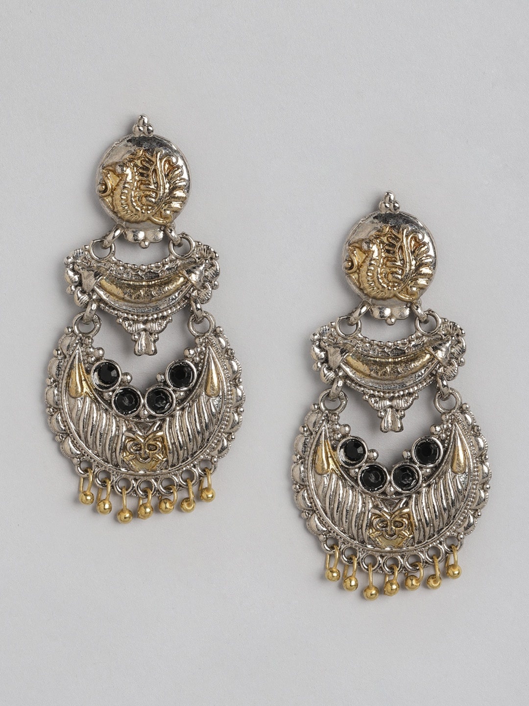 

Anouk Silver-Toned & Gold-Toned Stone Studded Crescent Shaped Chandbalis