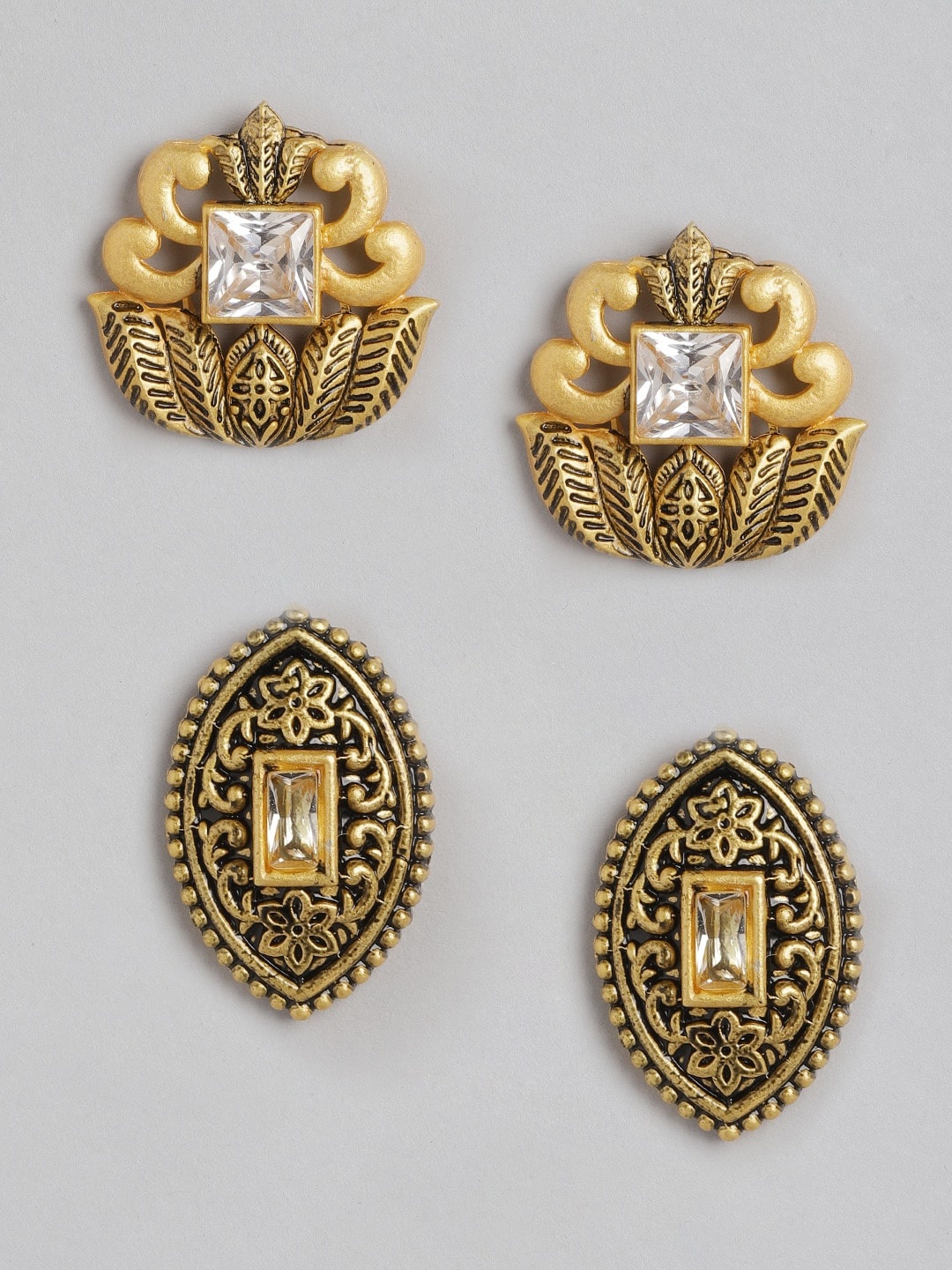 

Anouk Set of 2 Gold-Toned Antique Stone Studded Oversized Studs
