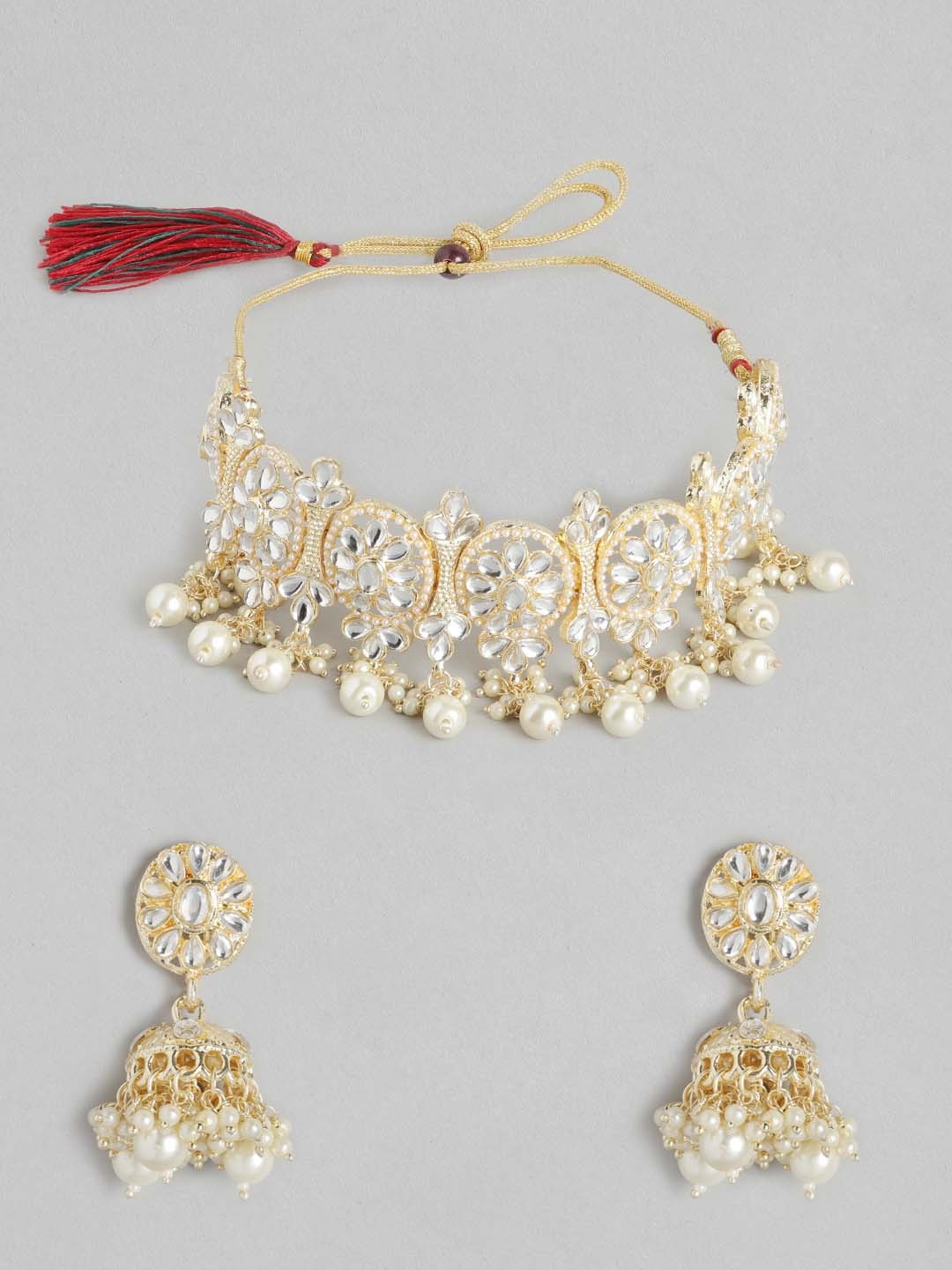 

Anouk Gold-Toned & Off-White Stone Studded & Beaded Jewellery Set