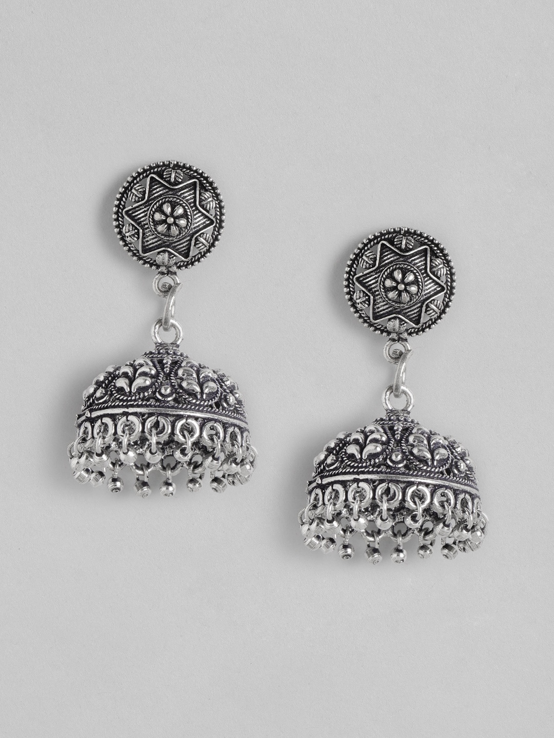 

Anouk Oxidised Silver-Toned Dome Shaped Jhumkas