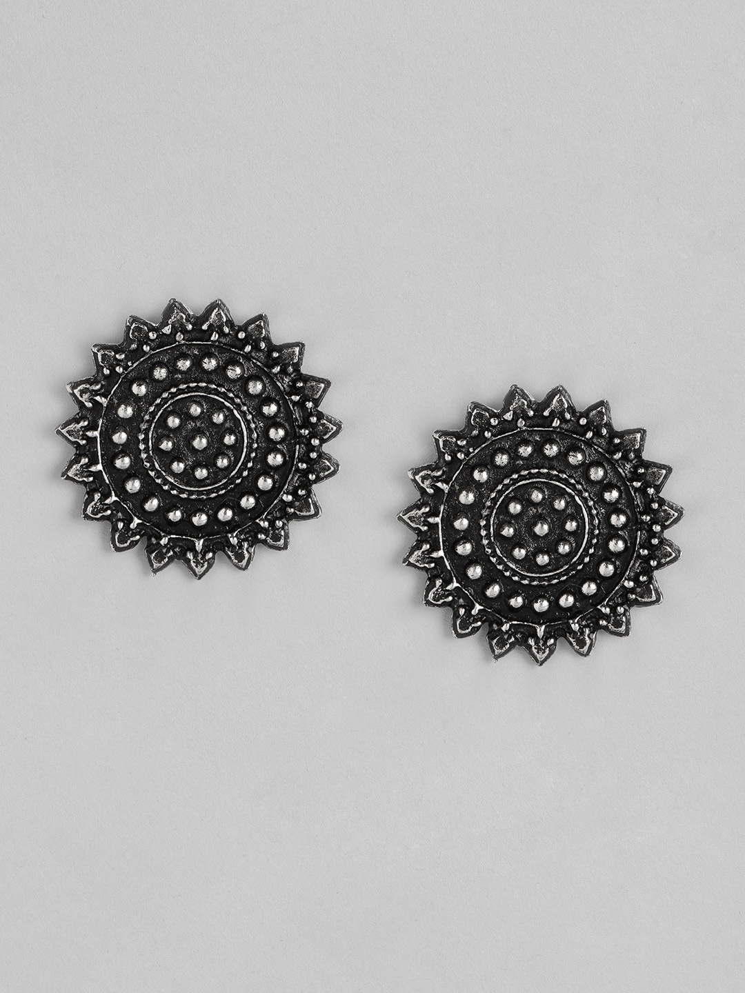 

Anouk Silver-Toned Oxidised Circular Oversized Studs