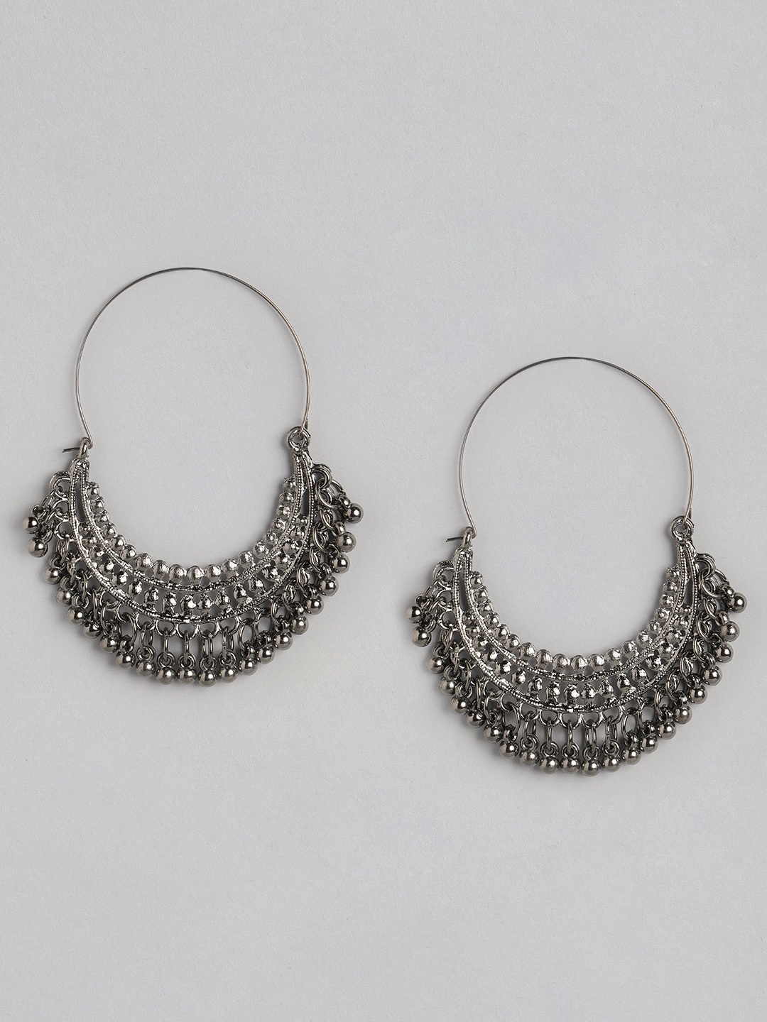 

Anouk Silver-Toned Oxidised Filigree Crescent Shaped Chandbalis