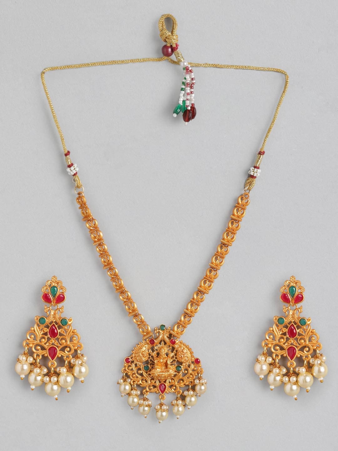 

Anouk Women Gold-Toned & Pink Goddess Laxmi Stone Studded & Beaded Temple Necklace