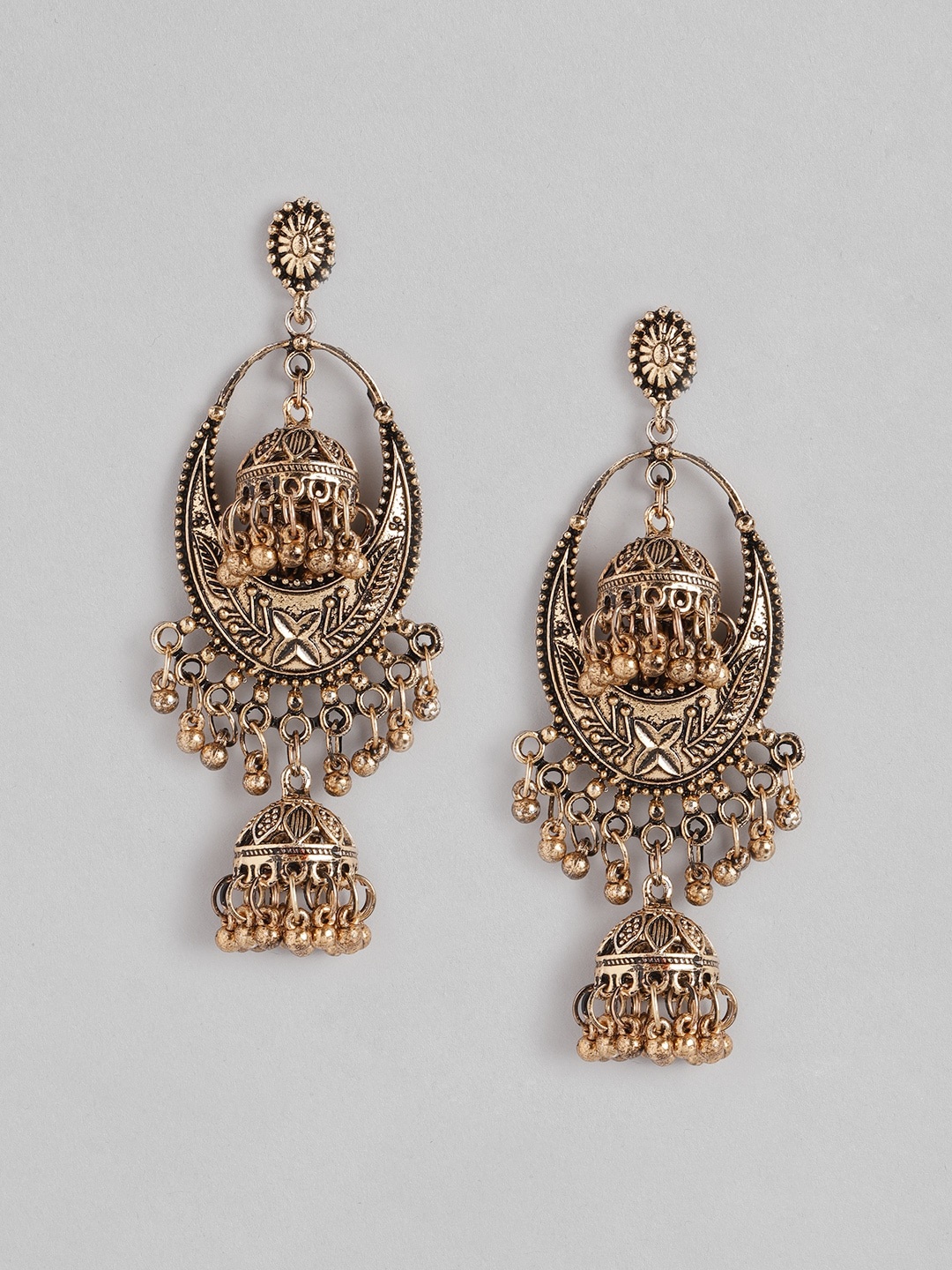 

Anouk Rose Gold-Toned Crescent Shaped Antique Jhumkas