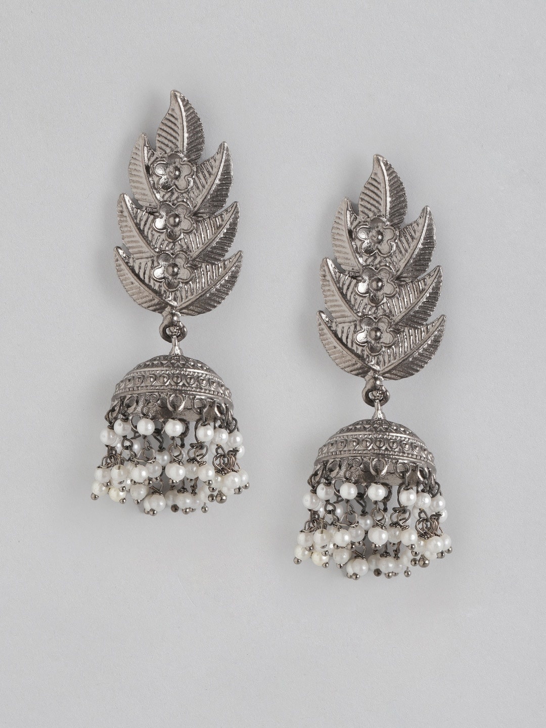 

Anouk Oxidised Silver-Toned Beaded Dome Shaped Jhumkas