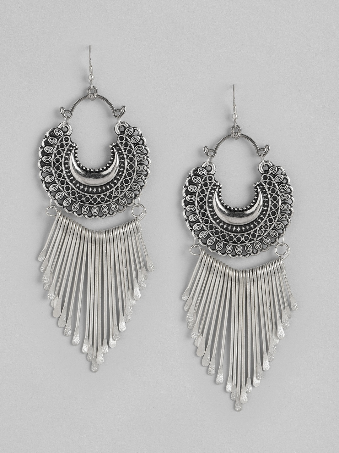 

Anouk Oxidised Silver-Toned Crescent Shaped Chandbalis Earrings