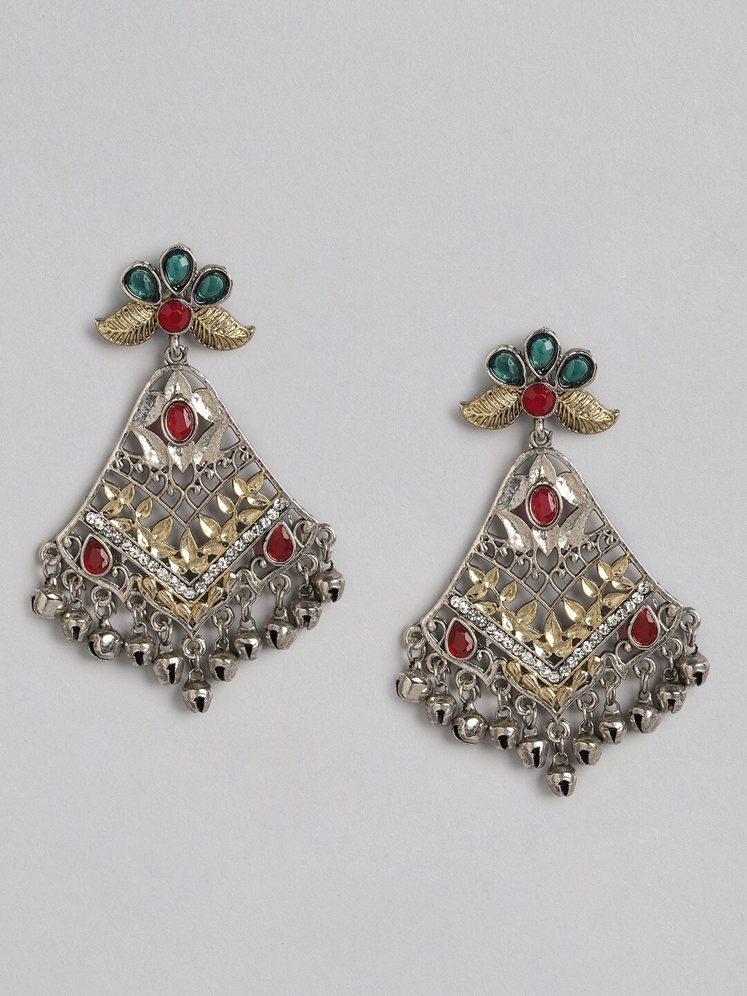 

Anouk Silver-Toned & Maroon Stone Studded & Beaded Contemporary Drop Earrings