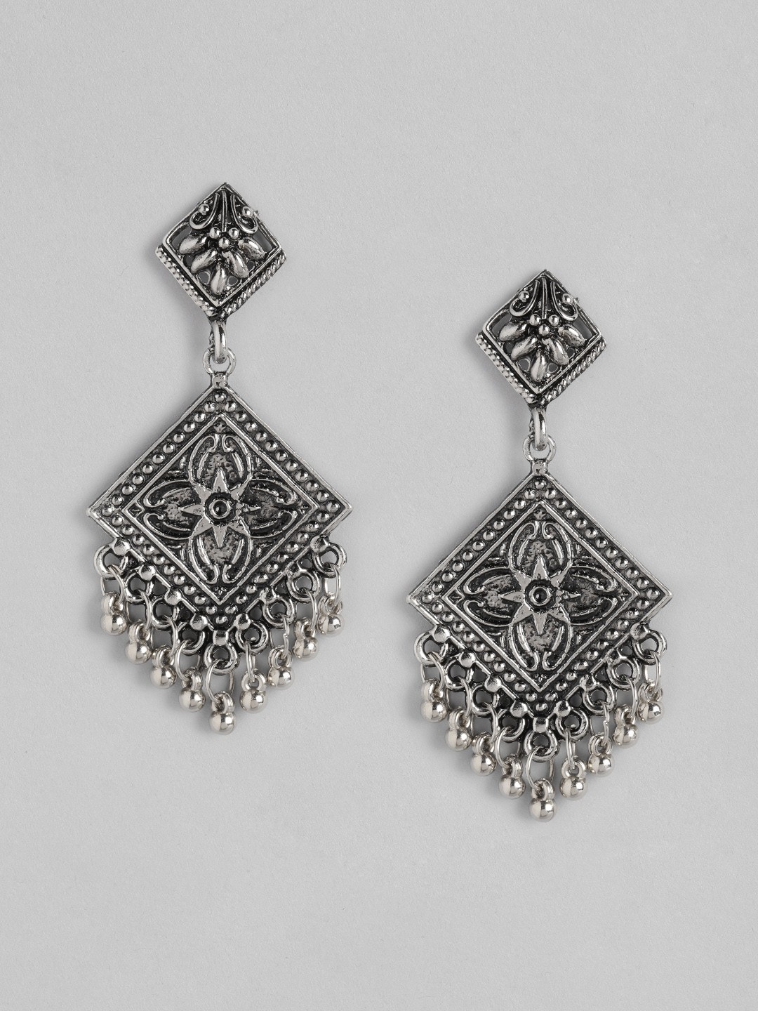 

Anouk Oxidised Silver-Toned Diamond Shaped Drop Earrings