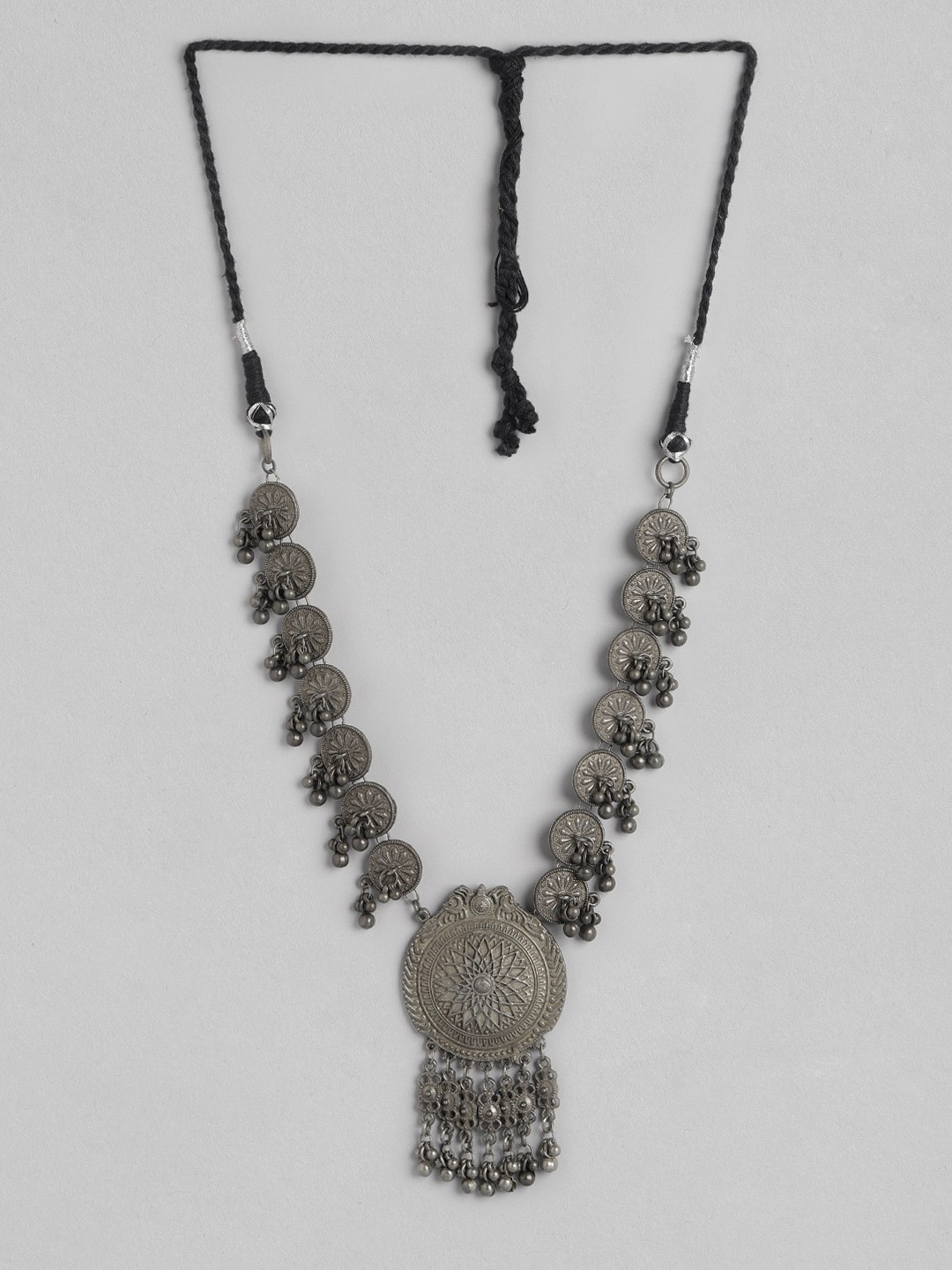 

Anouk Silver-Toned Oxidised Necklace with Ghungroo Danglers