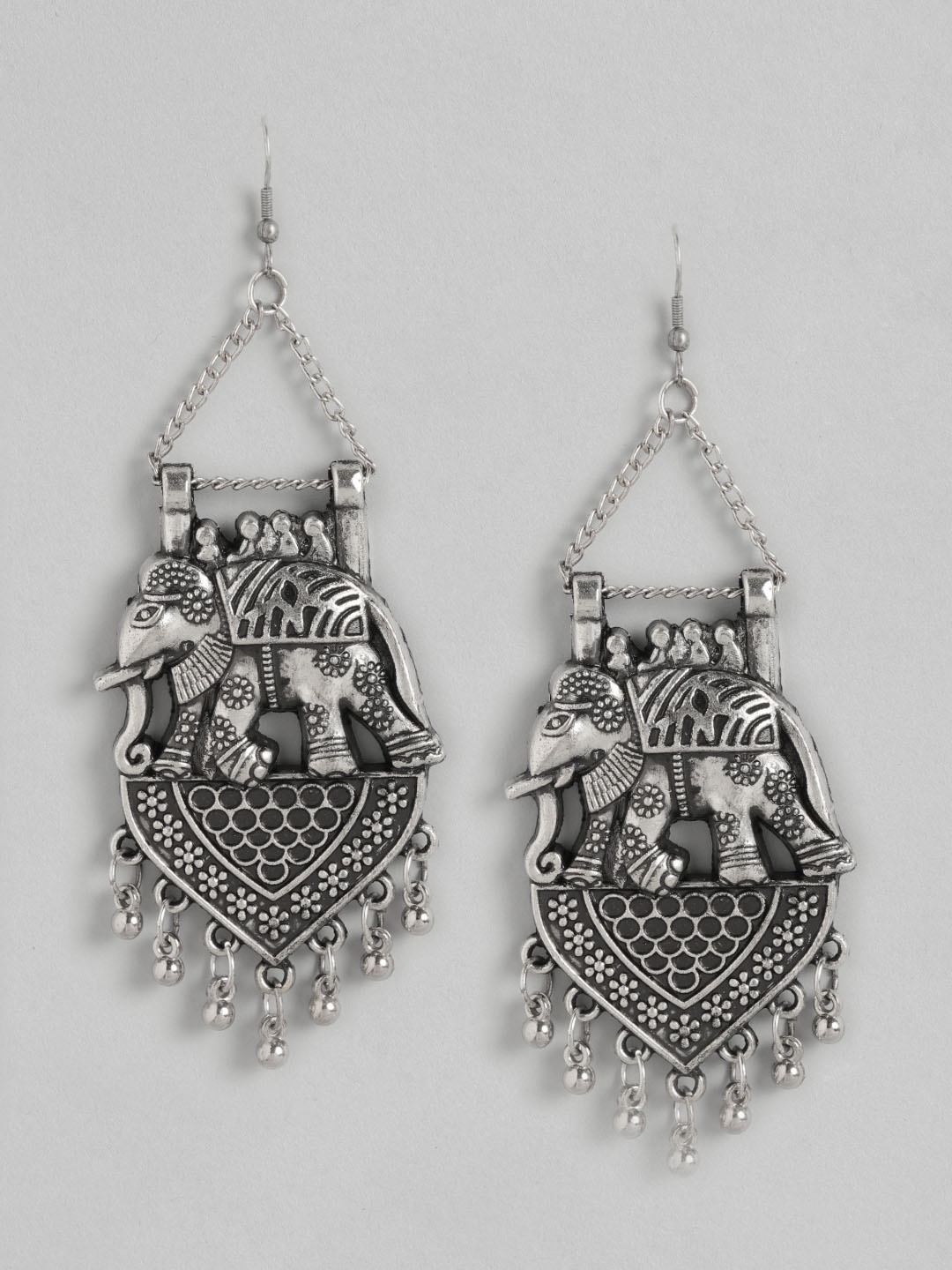 

Anouk Oxidised Silver-Toned Classic Elephant Drop Earrings