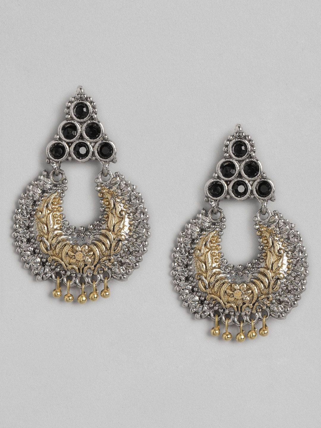 

Anouk Gold-Toned & Oxidised Silver-Toned Stone Studded Chandbalis
