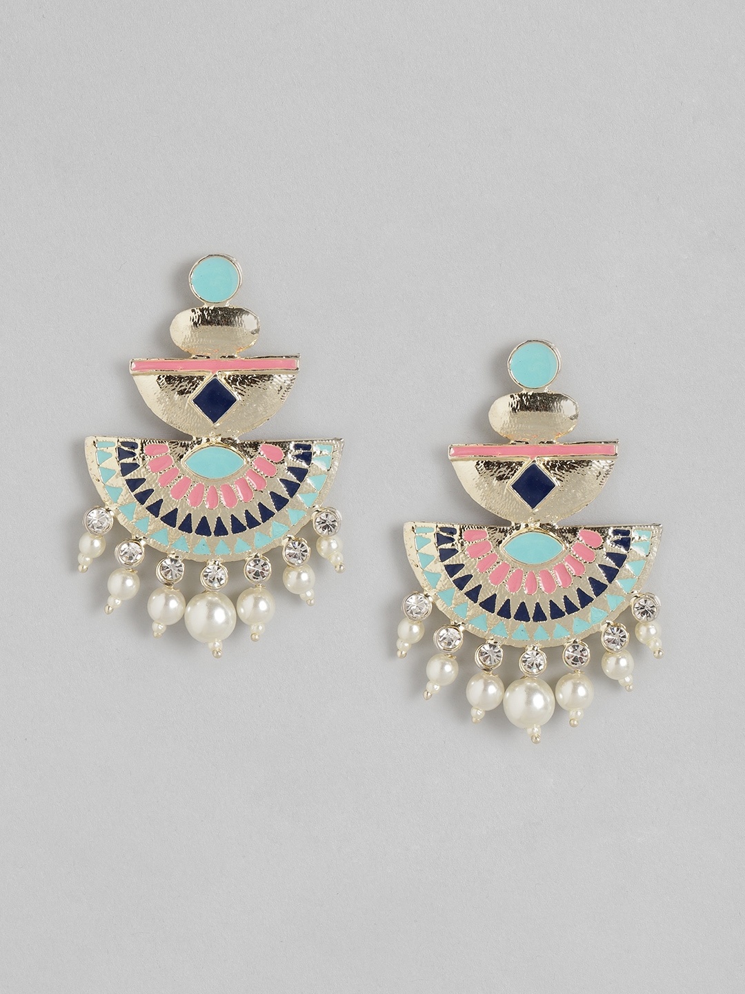 

Anouk Gold-Toned & Navy Blue Enameled Beaded Contemporary Drop Earrings
