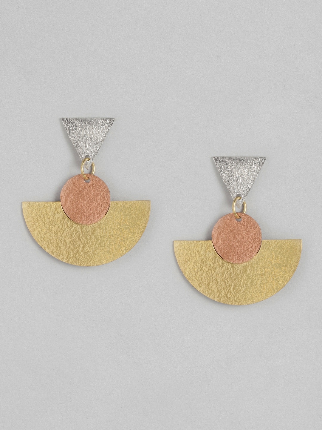 

Anouk Gold-Toned & Bronze-Toned Hammered Geometric Drop Earrings
