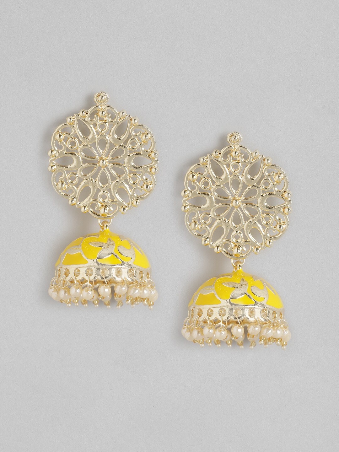 

Anouk Gold-Toned & Yellow Beaded Dome Shaped Jhumkas