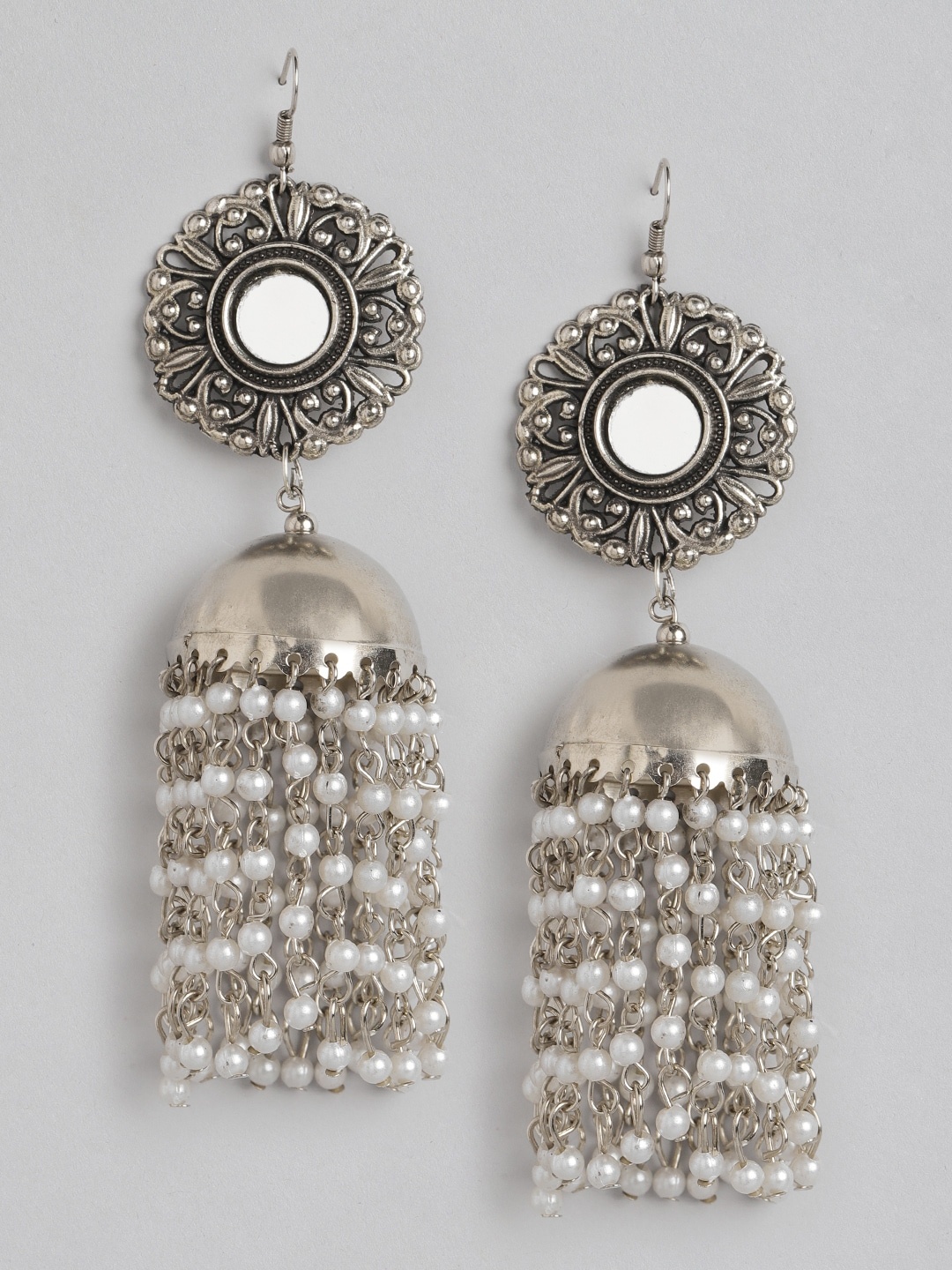 

Anouk Oxidised Silver-Toned Beaded Dome Shaped Chandelier Jhumkas
