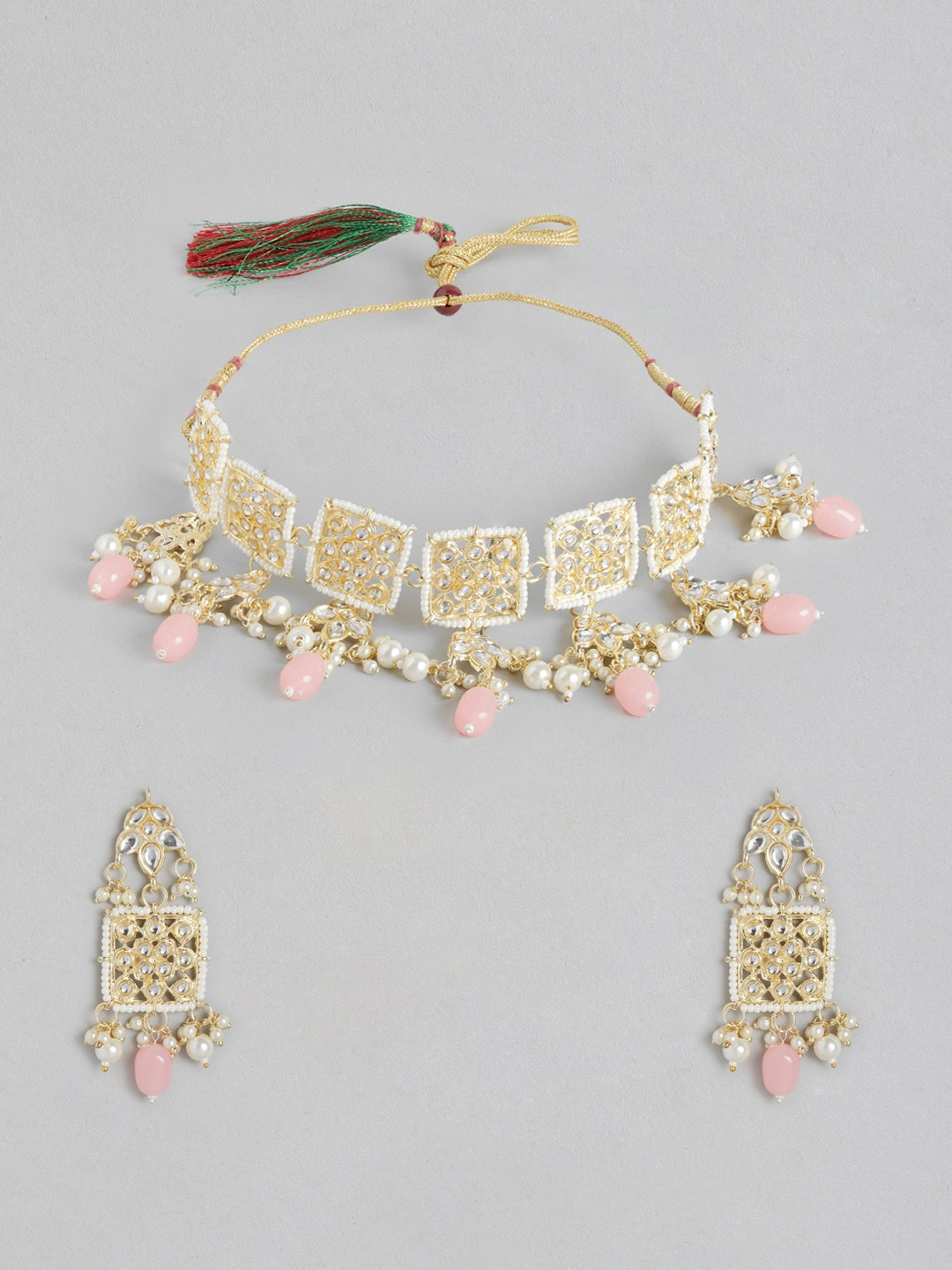 

Anouk Gold-Toned & Pink Stone Studded & Beaded Jewellery Set